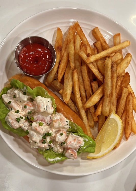 SHRIMP SALAD ON BUTTERY BRIOCHE ROLLS