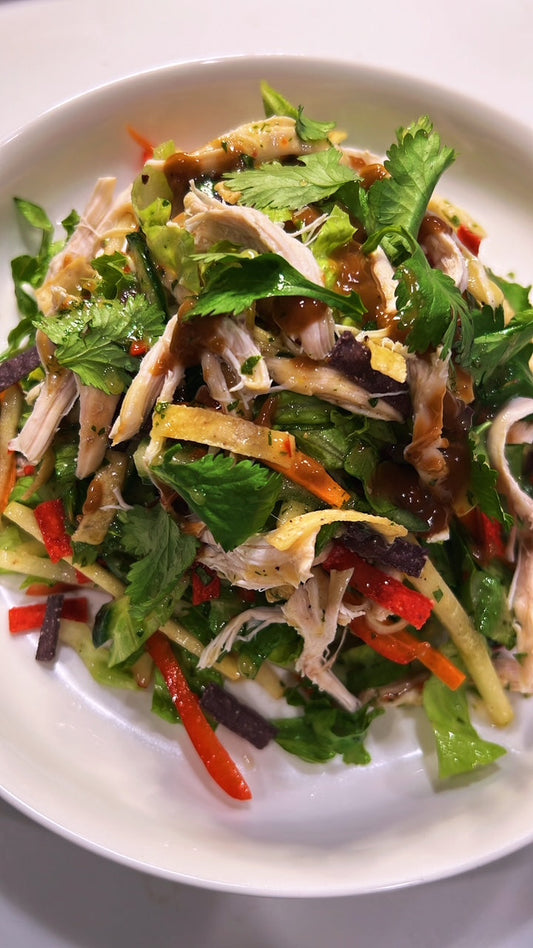 Chicken Salad w. Honey Lime Vinaigrette & Peanut Sauce Drizzle | The Salad I Can't Stop Eating