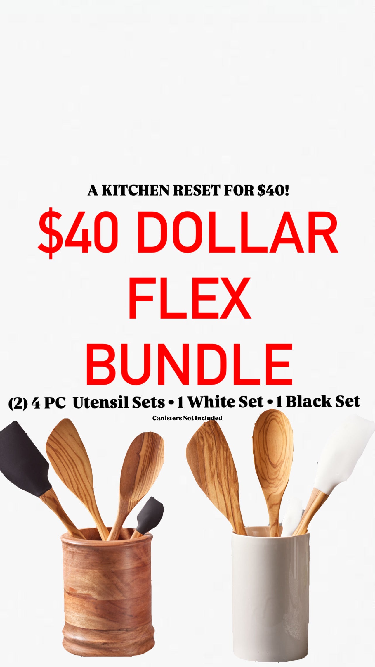 $40 FLEX BUNDLE 1 ( BLACK + WHITE 4PC OLIVE-WOOD UTENSIL COOKING SET)