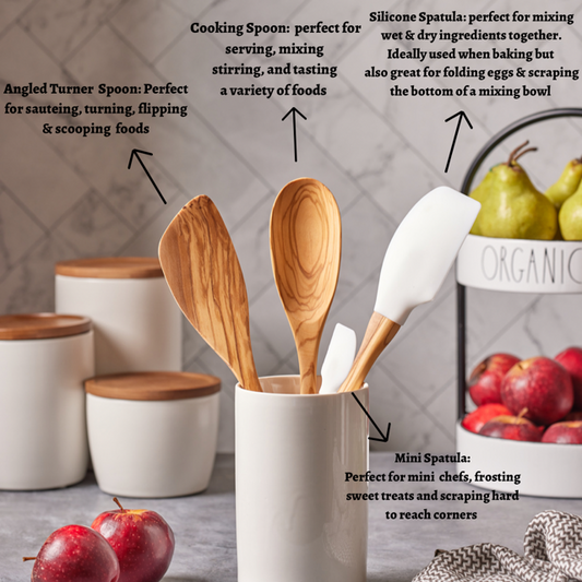 4 PC OLIVE-WOOD UTENSIL COOKING SET