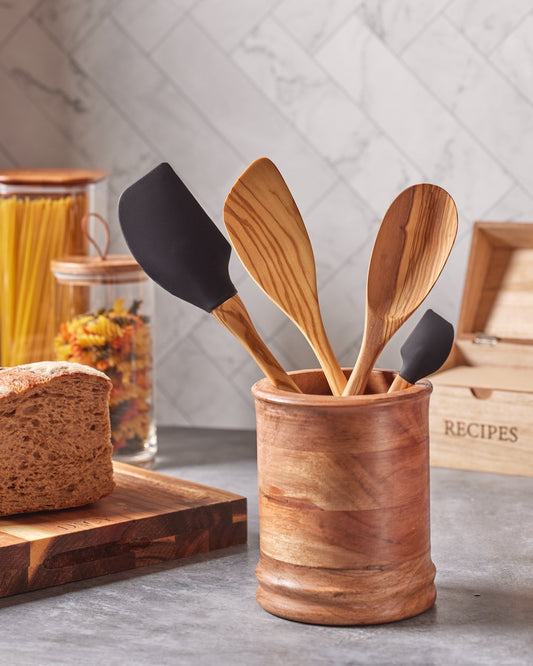 4 PC OLIVE-WOOD UTENSIL COOKING SET